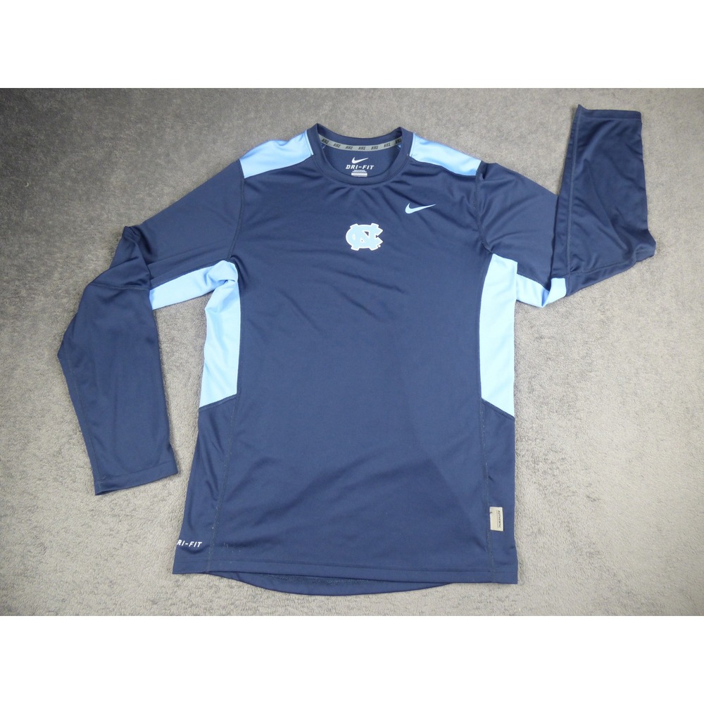 North Carolina Tar Heels Dri-FIT Shirt Mens Small Navy Blue Long Sleeve Nike